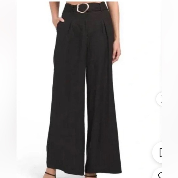 House of Harlow 1960 Black Highwaisted Belted Linen Blend Wide Leg Pants Size 2 - Picture 5 of 9